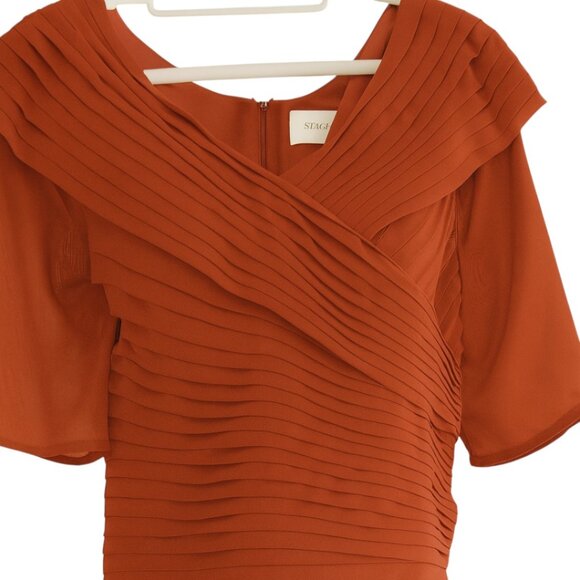 Rust Pleated Midi/Formal/Mother of the Bride Dress by STACEES – Size 12/14 - Picture 5 of 9